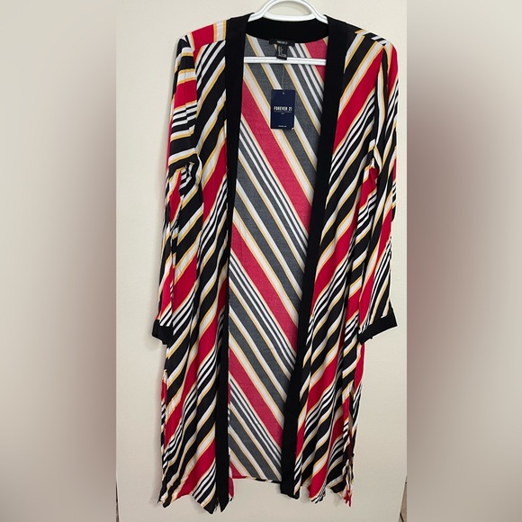 Forever 21 Casual Jacket Cover Up Kimono Cardigan Stripes Multicolor Sz L. NWT - Picture 6 of 17